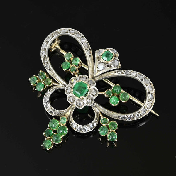 Antique Rose Cut Diamond Emerald Butterfly Brooch - Boylerpf