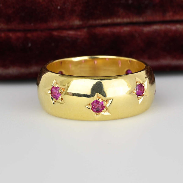 Vintage Heavy 14K Gold Star Ruby Eternity Ring Band - Boylerpf