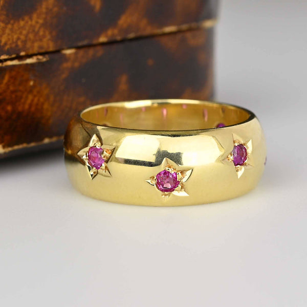 Vintage Heavy 14K Gold Star Ruby Eternity Ring Band - Boylerpf