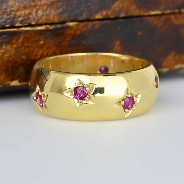 Vintage Heavy 14K Gold Star Ruby Eternity Ring Band - Boylerpf