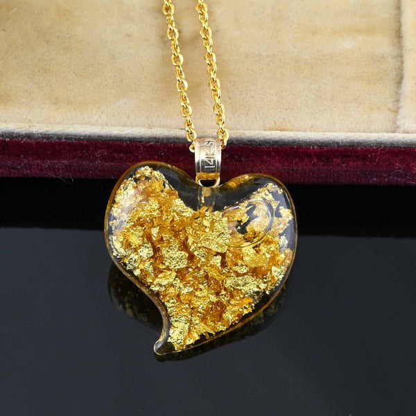 Floating Gold Flakes Witches Heart Pendant in 14K Gold - Boylerpf