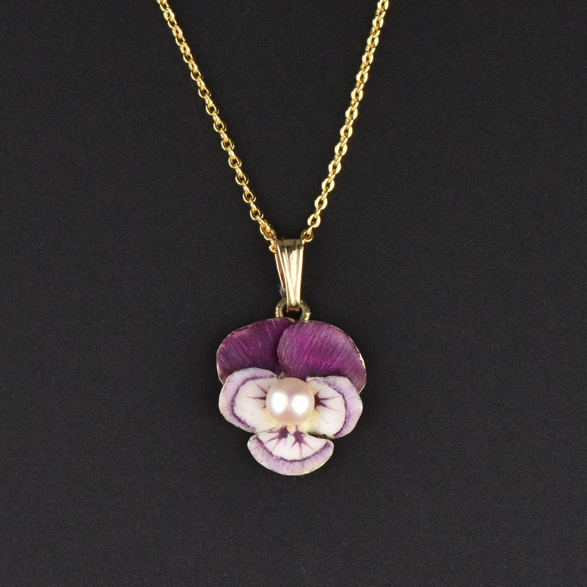 Art Nouveau 14K Gold Purple Enamel Pansy Flower Pendant – Boylerpf