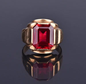 Vintage Art Deco 10K Gold Ruby Signet Ring - Boylerpf
