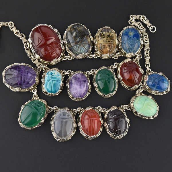Arts & Crafts Scarab Gemstone Necklace, Amethyst Citrine Lapis - Boylerpf