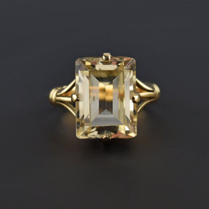 Retro 14K Gold Emerald Step Cut Citrine Ring - Boylerpf