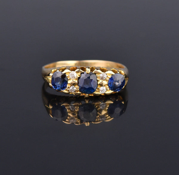 Victorian Antique 18K Gold Sapphire Diamond Ring - Boylerpf