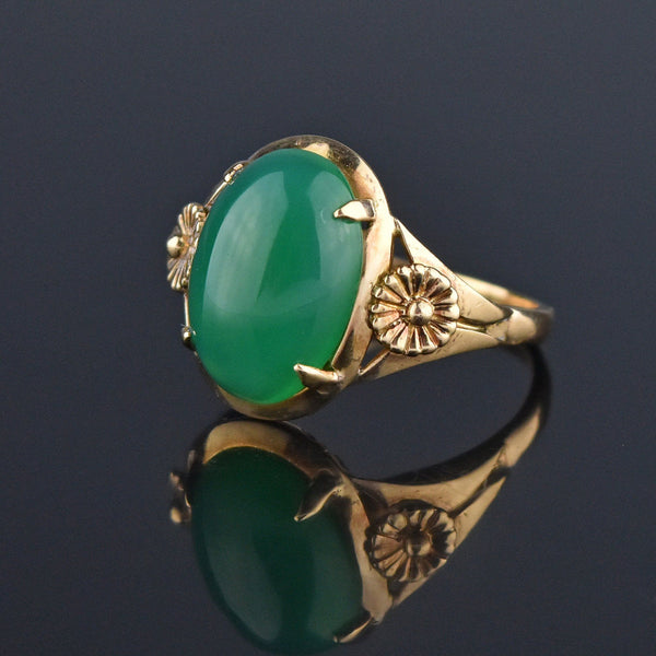 Art Deco Gold Green Chalcedony Chrysoprase Ring ON HOLD - Boylerpf