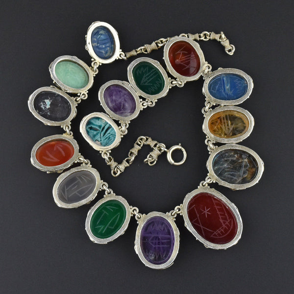 Arts & Crafts Scarab Gemstone Necklace, Amethyst Citrine Lapis - Boylerpf