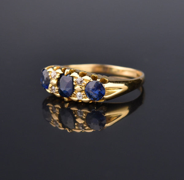 Victorian Antique 18K Gold Sapphire Diamond Ring - Boylerpf