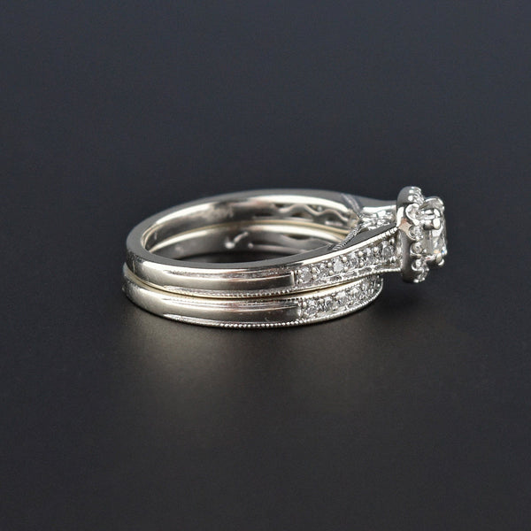 14K White Gold 1.25 CTW Diamond Engagement Wedding Ring Set - Boylerpf