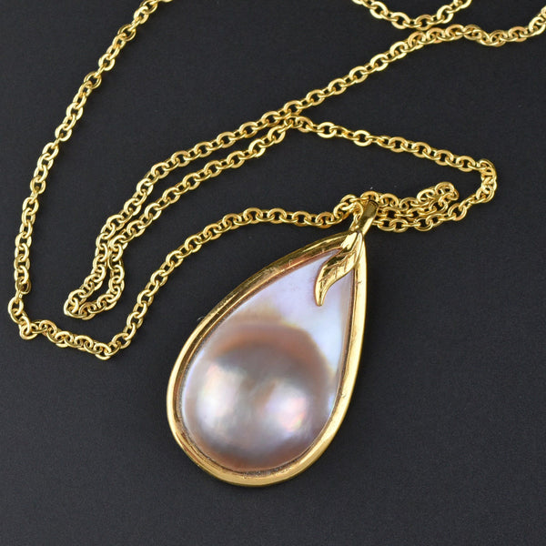 14K Gold Mabe Pearl Pendant Necklace ON HOLD - Boylerpf
