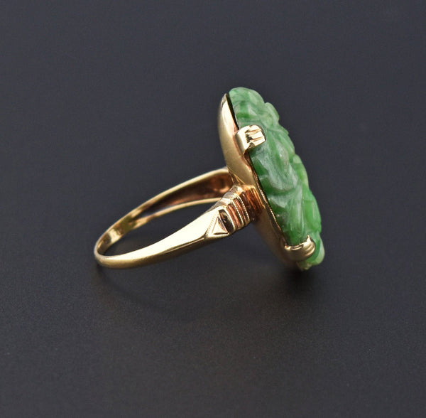 Vintage Gold Pierced Hand Carved Jade Ring - Boylerpf