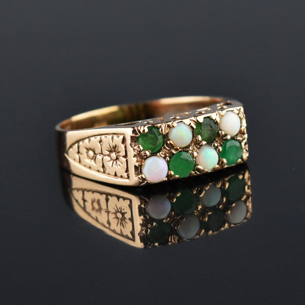 Vintage Art Deco Style Gold Opal & Emerald Band Ring, Sz 8 - Boylerpf