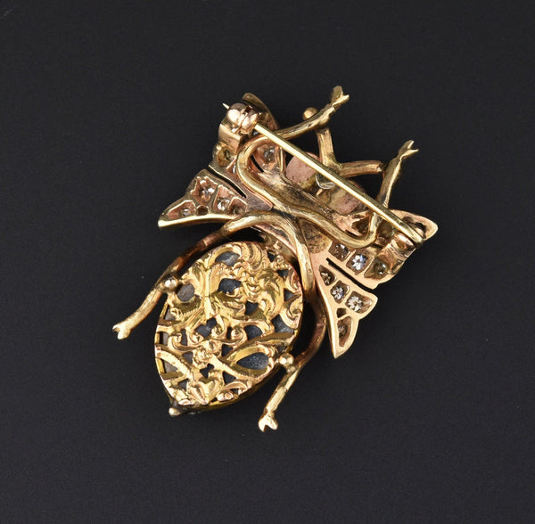 Diamond Sapphire Ruby Mabe Pearl Insect Brooch, 14K Gold - Boylerpf