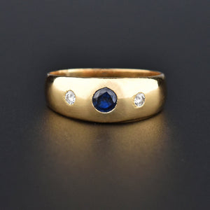 Antique Victorian 18K Gold Sapphire & Diamond Gypsy Ring - Boylerpf