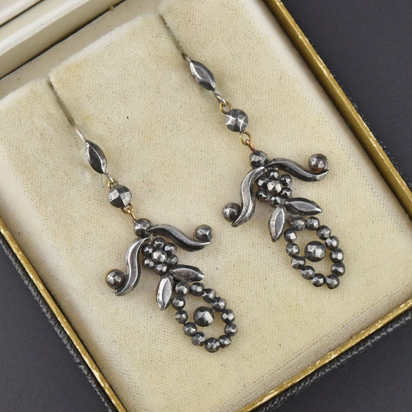 Georgian Victorian Cut Steel Chandelier Earrings - Boylerpf