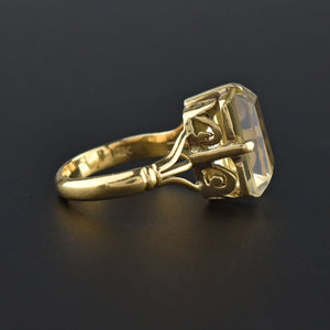 Retro 14K Gold Emerald Step Cut Citrine Ring - Boylerpf