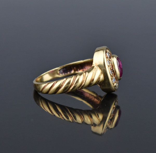 Vintage Ruby Diamond Halo 14K Gold Ring - Boylerpf