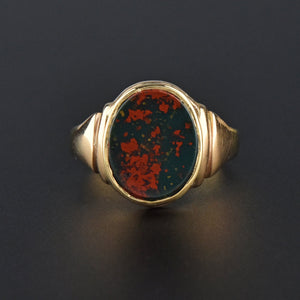 Antique Edwardian 15K Gold Bloodstone Signet Ring - Boylerpf