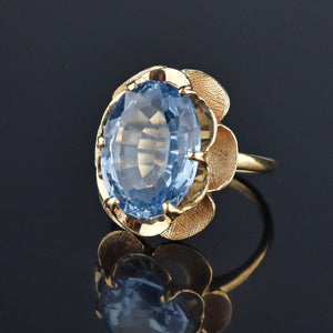 Vintage 10CTW Blue Topaz Gold Double Buttercup Ring - Boylerpf