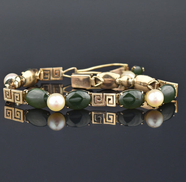14K Gold Jadeite Jade Bracelet - Deep Green Rondelle Jade Beads– MAYS GEMS