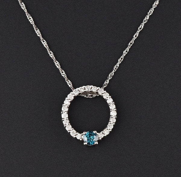 Circle of Life Blue Diamond 14K White Gold Necklace - Boylerpf