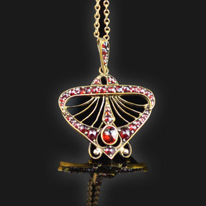 Antique Bohemian Garnet Fan Pendant Necklace - Boylerpf