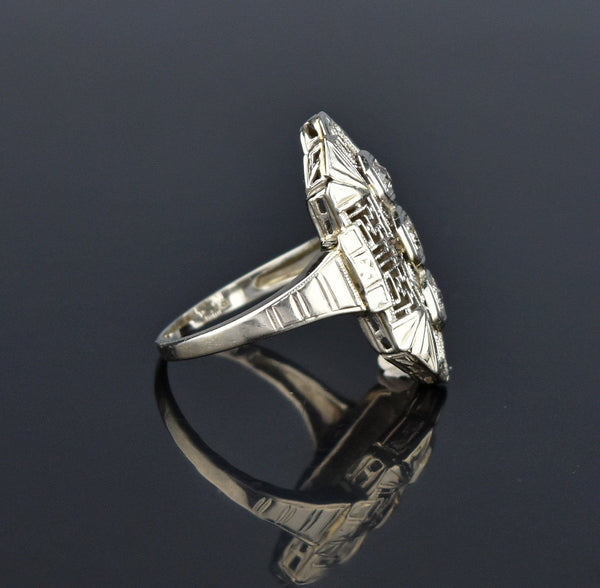 Art Deco 18K White Gold Diamond Dinner Ring - Boylerpf