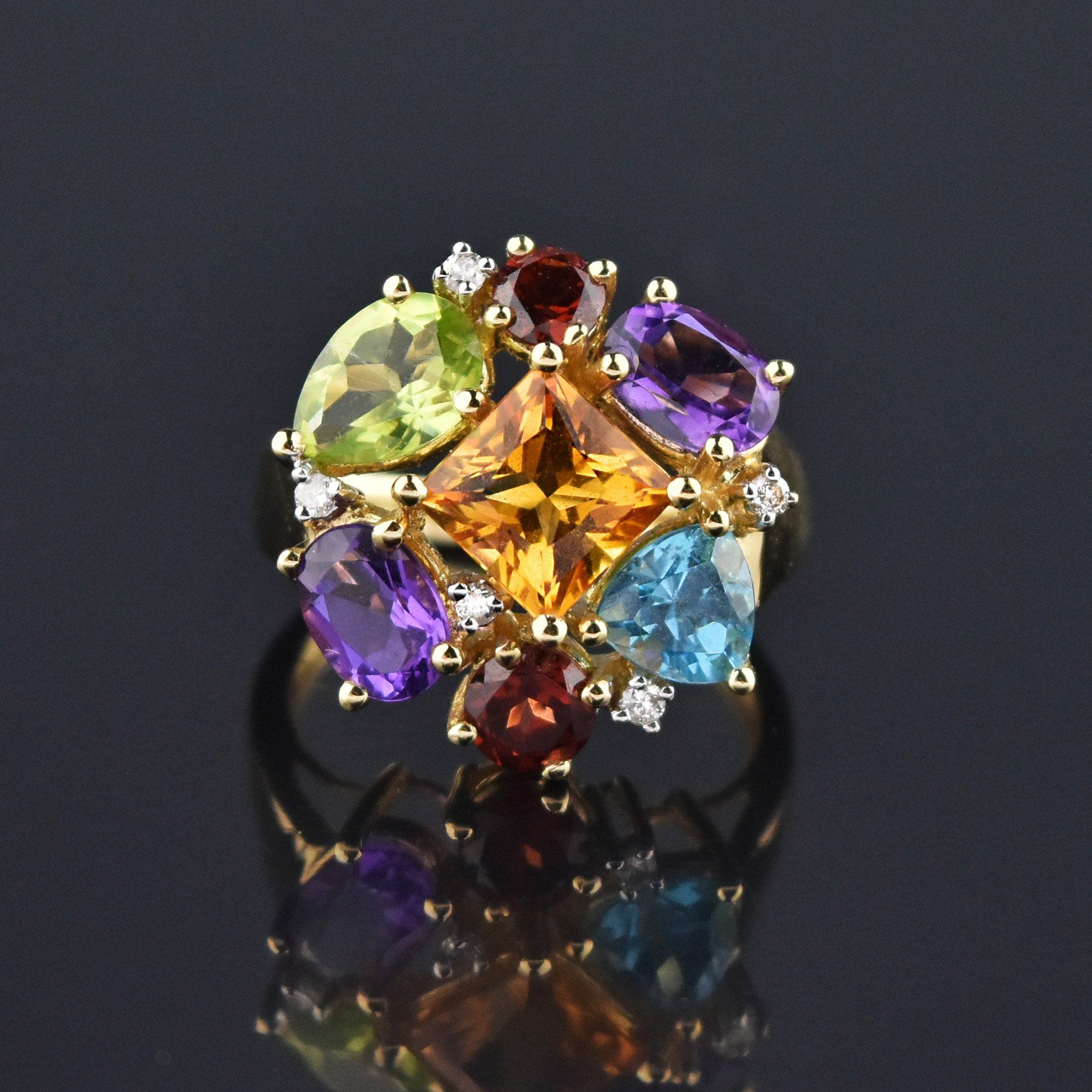 Gemstones 凛 Diamond 6 Stone Bypass Mother's Ring Designed by Steve Moriarty