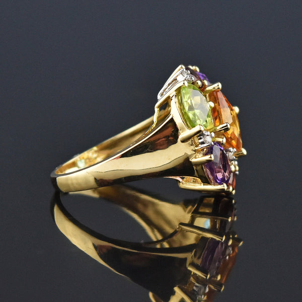 Multi Gemstone Harlequin Heavy 14K Gold Cocktail Ring, GIA Cert - Boylerpf