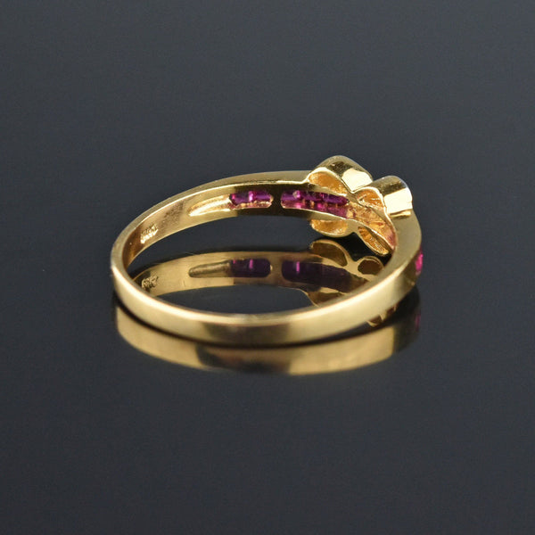Fine 14K Gold Ruby and Diamond Buckle Ring, Sz 7 - Boylerpf