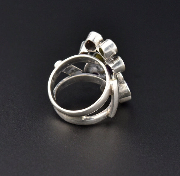 Multi Gemstone Silver Statement Ring, Garnet Tanzanite - Boylerpf