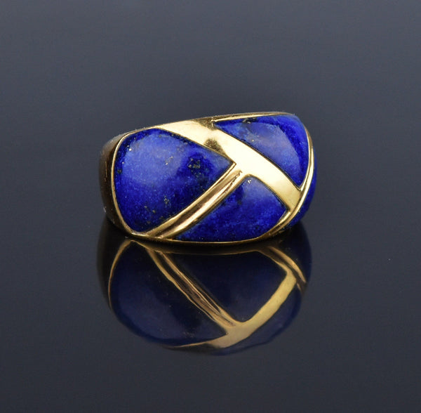 Wide 14K Gold Lapis Lazuli Band Ring, Sz 7 - Boylerpf