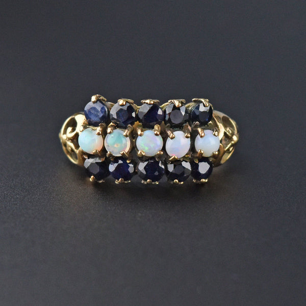 Vintage Gold Five Stone Opal and Sapphire Ring, Sz 6 - Boylerpf