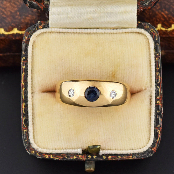 Antique Victorian 18K Gold Sapphire & Diamond Gypsy Ring - Boylerpf