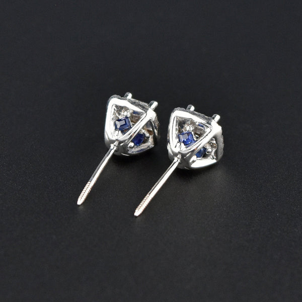 Sapphire & Princess Cut Diamond Stud Earrings - Boylerpf