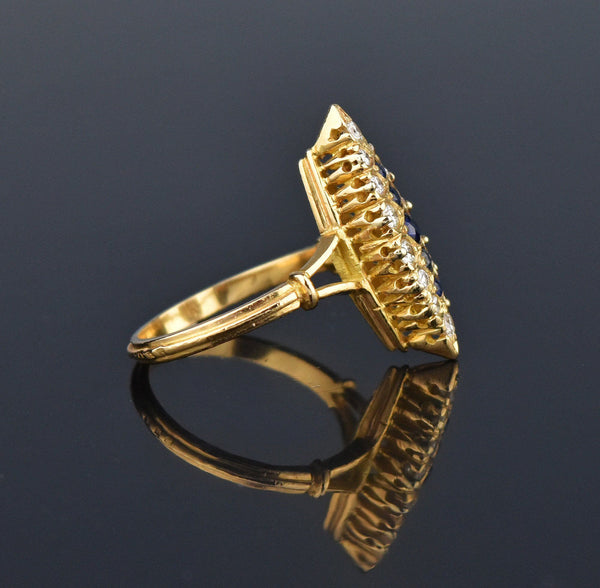 French 18K Gold Diamond Sapphire Navette Ring - Boylerpf