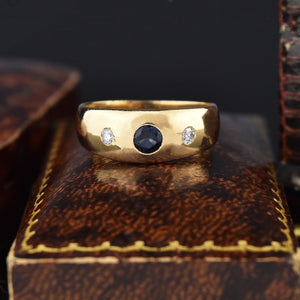 Antique Victorian 18K Gold Sapphire & Diamond Gypsy Ring - Boylerpf