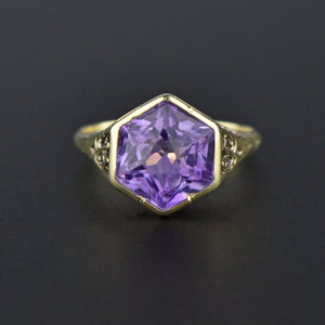 Art Deco 14K gold Filigree Hexagon Amethyst Ring - Boylerpf