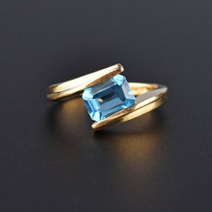 Estate Solid Gold Channel Set Blue Topaz Ring - Boylerpf