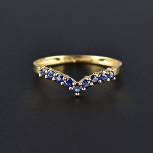 Natural Sapphire 14K Gold Chevron Ring, Sz 7.75 - Boylerpf