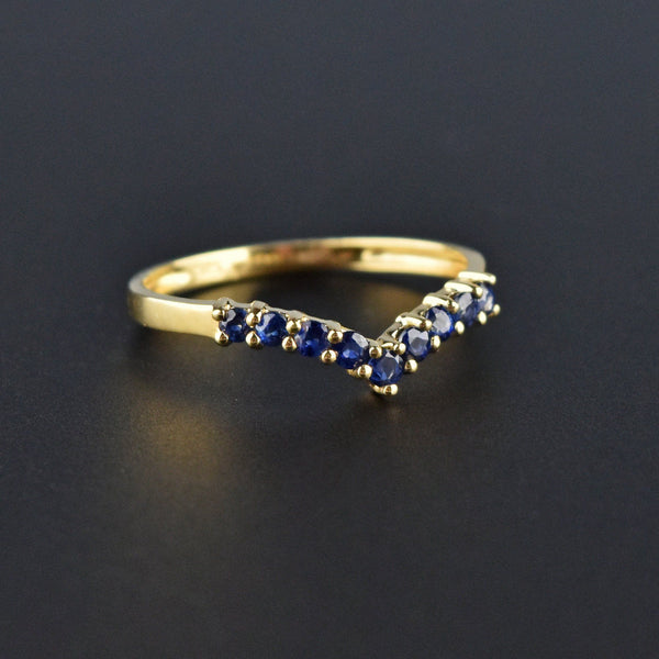 Natural Sapphire 14K Gold Chevron Ring, Sz 7.75 - Boylerpf