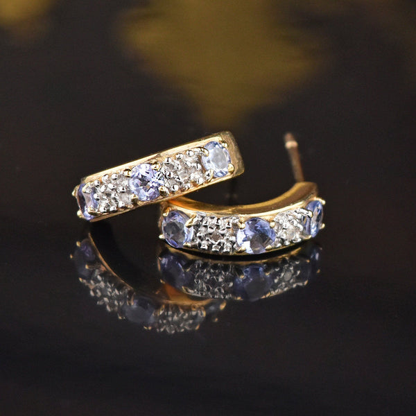 Solid Gold Tanzanite Diamond Huggie Hoop Earrings - Boylerpf