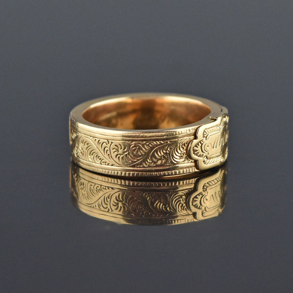Antique 14K Gold Engraved Secret Compartment Ring Band - Boylerpf