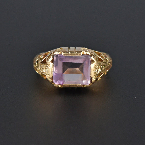 Art Deco Rose de France Amethyst 14K Gold Ring - Boylerpf