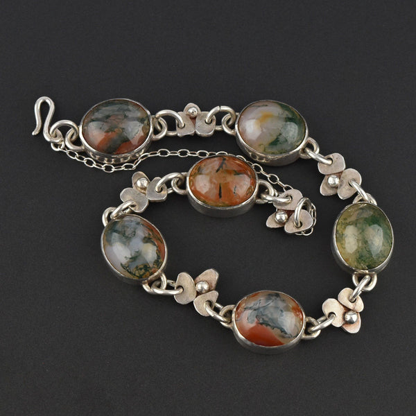 Arts & Crafts Style Silver Moss Agate Bracelet - Boylerpf