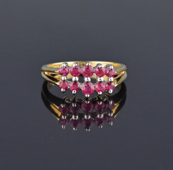 Vintage 14K Gold Double Row Ruby Band Ring - Boylerpf