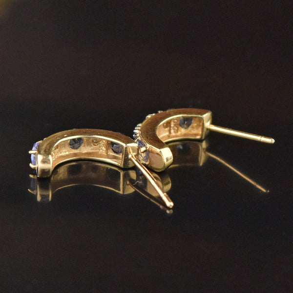 Solid Gold Tanzanite Diamond Huggie Hoop Earrings - Boylerpf
