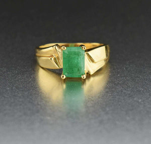 Retro 14K Gold Vintage Emerald Ring, Art Deco Style - Boylerpf