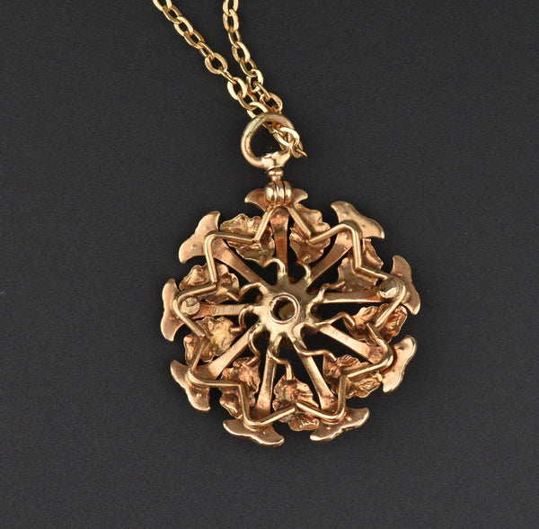 Antique 14K Gold Enamel Leaf Pearl Pendant - Boylerpf